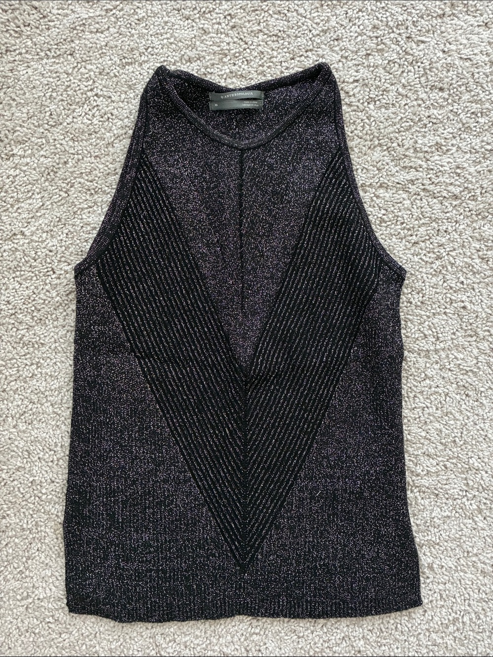 Anthropologie Black Metallic Knit Sleeveless Top